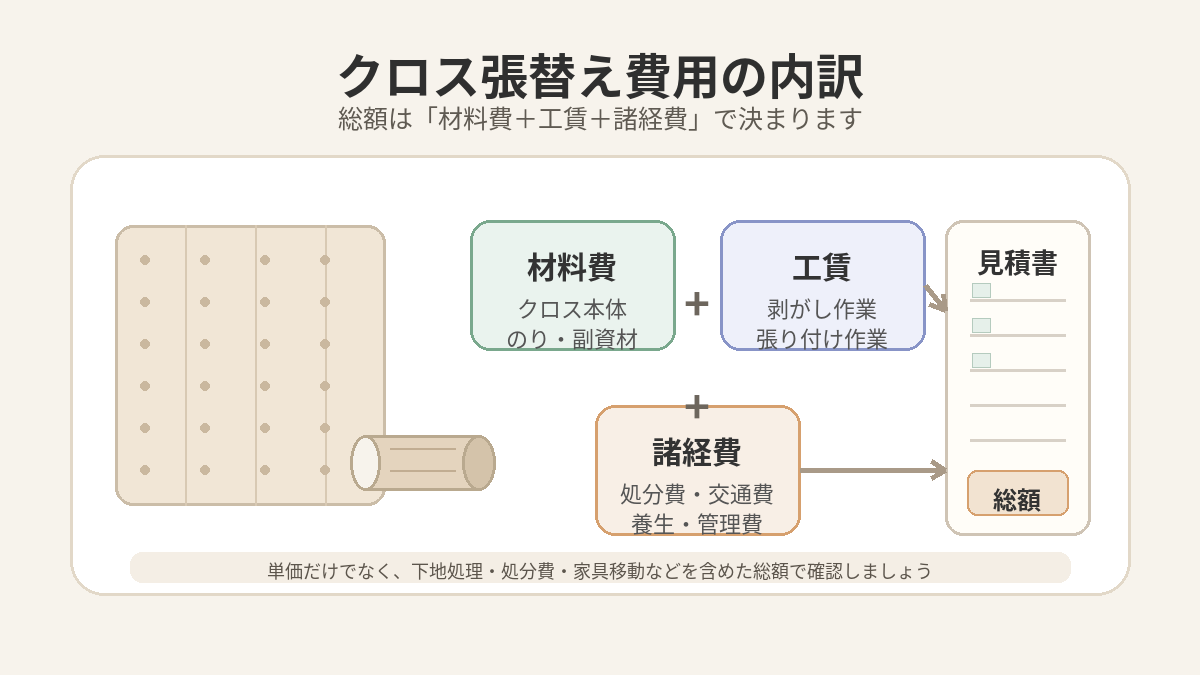 クロス張替え相場の基礎知識：単価(m・平米)・材料費・工賃の内訳